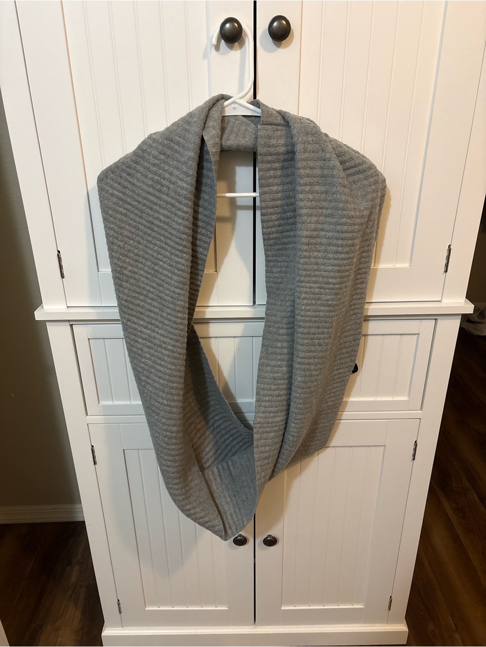 Chunky Gray Ribbed Infinity Scarf Cozy Neutral Winter Accessory Cabincore